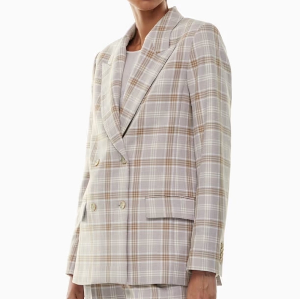 Aritzia Wilfred Destiny Double Breasted Plaid Professional Casual Blazer Size 4 - Picture 3 of 16